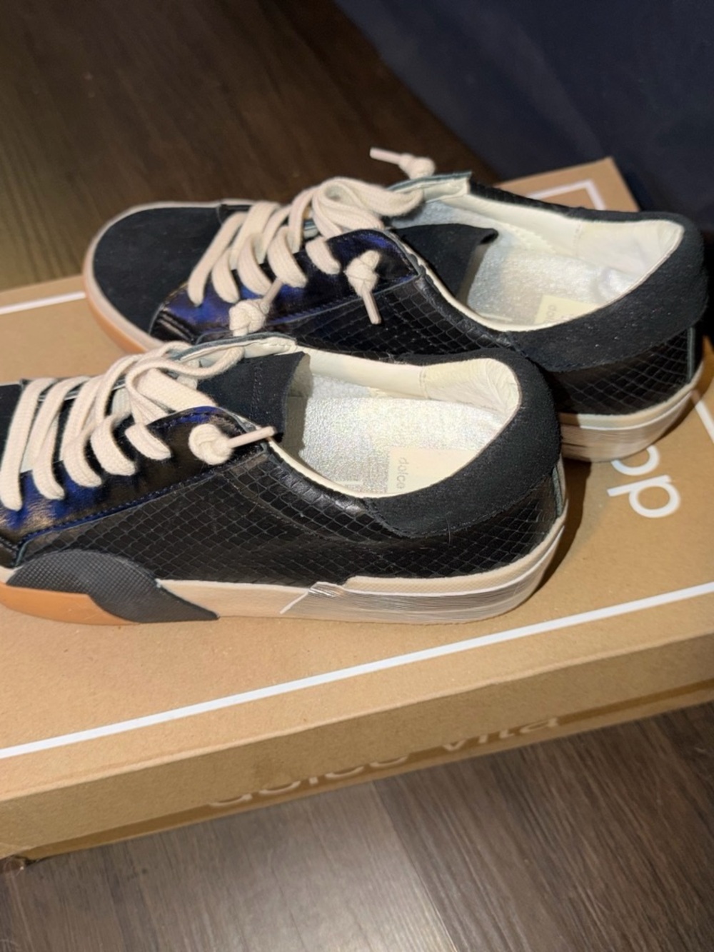 Dolce Vita Black Low-Top Sneakers with Cream Laces